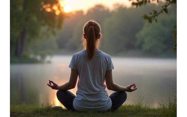 A person meditating in a peaceful setting